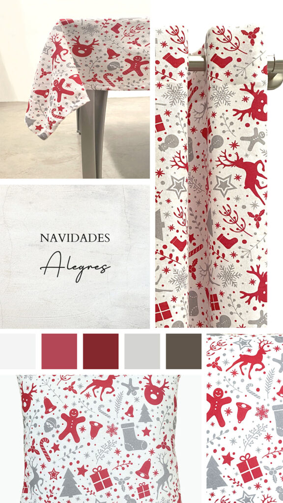 Textiles navideños de hogar rojo y blanco en Cortinas Marisol de Alcañiz